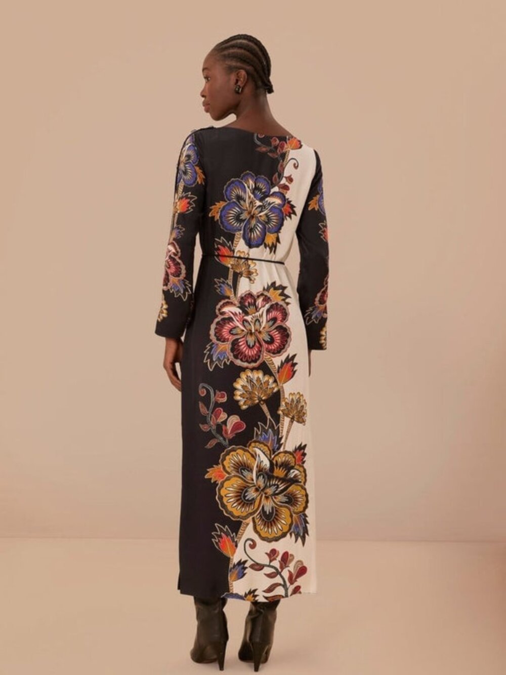 Sold FARM Rio Black and White Maxi Floral Midi Dress Long Sleeves Women's Size M - Picture 4 of 4